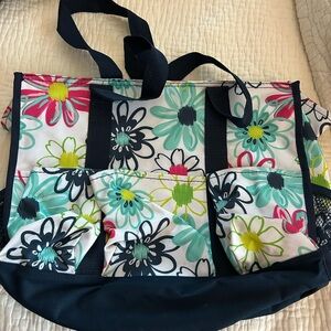 Floral Tote Bag with Navy Accents THIRTY ONE.